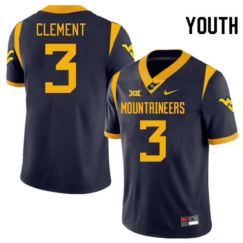 Youth #3 Hudson Clement West Virginia Mountaineers College 2024 New Uniforms Football Jerseys Stitch